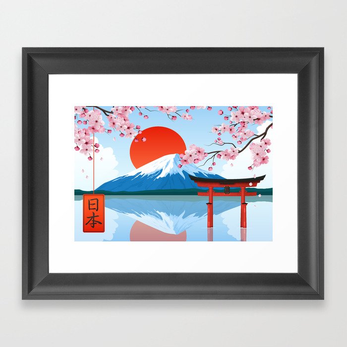 Japanese Landscape Illustration Framed Art Print