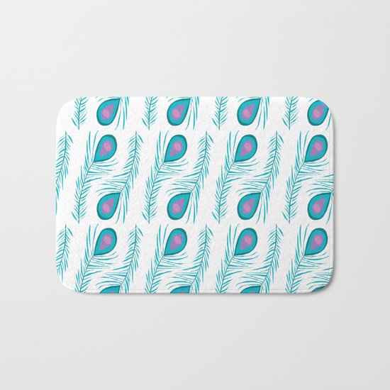 Peacock feathers pattern cute bird nursery minimal home decor peacocks plume feather Bath Mat