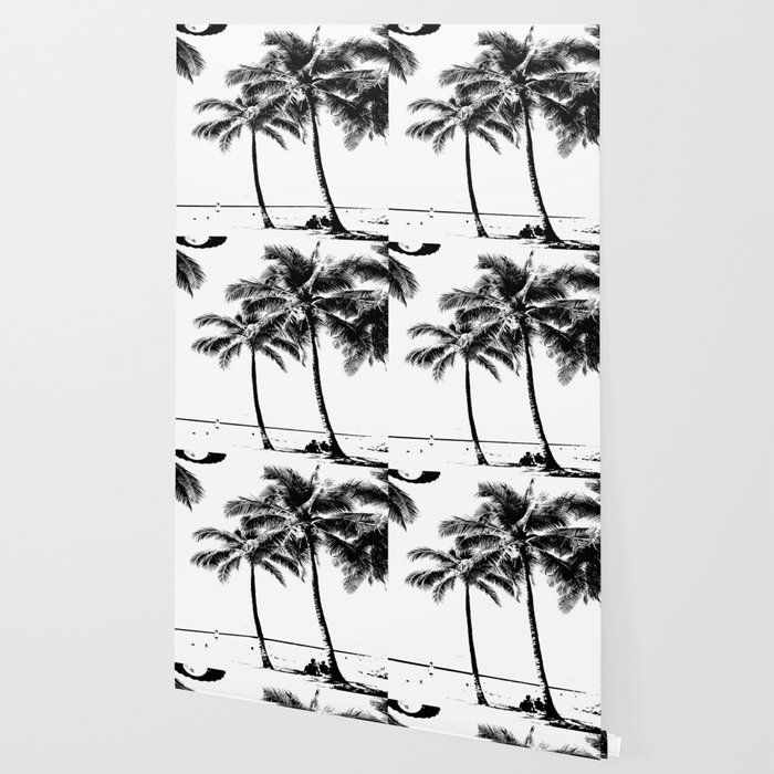 Black And White Palm Tree With Hawaii Summer Sea Beach Wallpaper