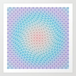 Small Cat Face Checkerboard Swirl - Gradient Rainbow Aura & White Art Print