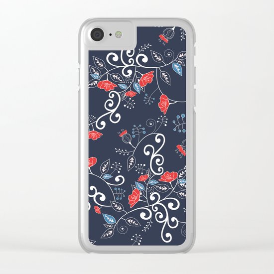 Floral Blue Clear iPhone Case