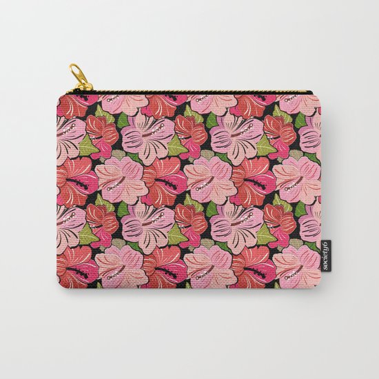 Pink Hibiscus Floral Pattern Carry-All Pouch