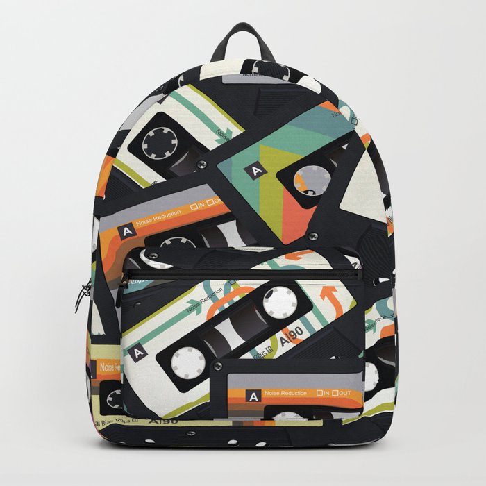 80 s Retro Vintage Cassette Tape Seamless Backpack by Paper