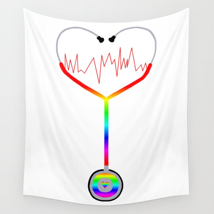 Rainbow Heartbeat Stethoscope Wall Tapestry