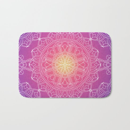 White Lace Mandala in Purple, Pink, and Yellow Bath Mat