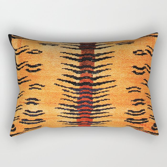 Tibetan Antique Tiger Rug Print Rectangular Pillow
