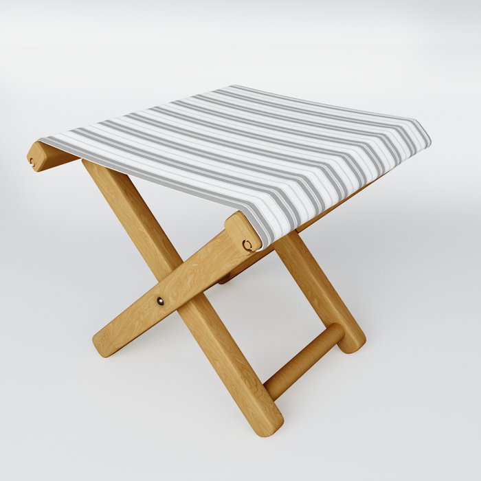 Smoke Grey and White Vertical Vintage American Country Cabin Ticking Stripe Folding Stool