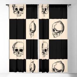 Skulls Horror Gothic Victorian Black Beige Checkerboard Blackout Curtain