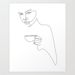 coffee girl - one line art Art Print