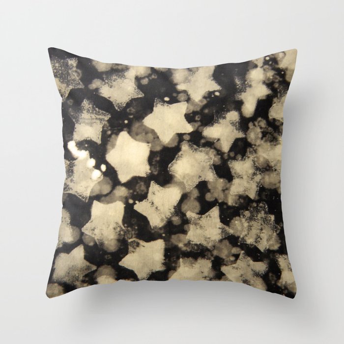 Bleached Distressed Stars on a Black Background Throw Pillow