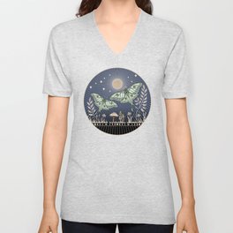 Luna Moths with moon and mushrooms - art and 2022 Lunar calendar (Northern Hemisphere) V Neck T Shirt
