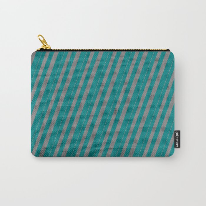 Grey & Teal Colored Striped/Lined Pattern Carry-All Pouch