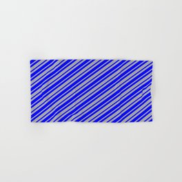 [ Thumbnail: Blue & Dark Grey Colored Lined/Striped Pattern Hand & Bath Towel ]
