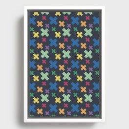 Modern colorful geometric tie dye X pattern on navy Framed Canvas