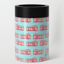 Fire fighter car- blue background Can Cooler