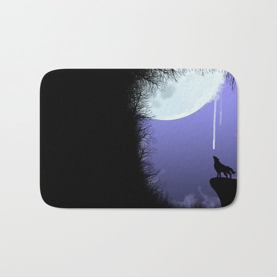 wolf drinking moon Bath Mat