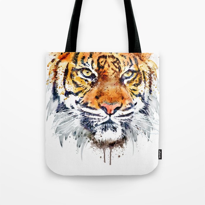 Tiger Face Close-up Tote Bag by 