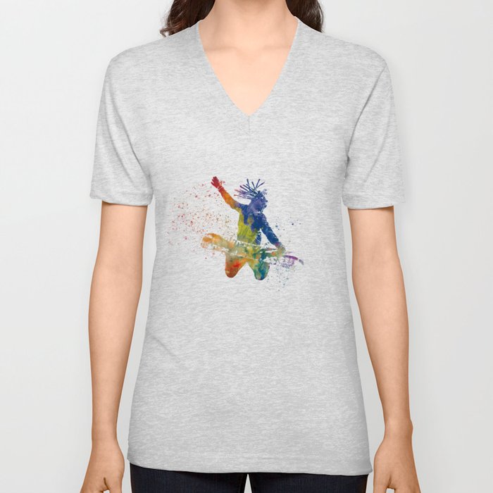 Snowboarding in watercolor V Neck T Shirt