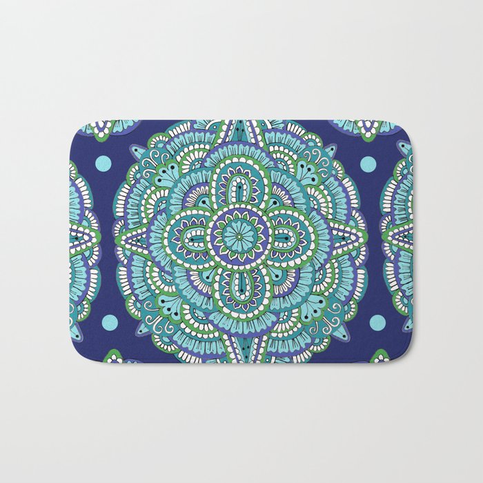 Oval Mandala In Blue And Green Bath Mat By Sarahoelerich Society6