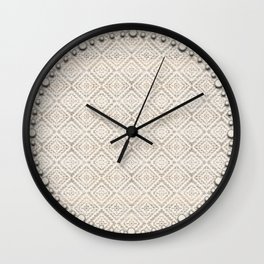 White Farmhouse Rustic Vintage Geometric Moroccan Fabric Style Wall Clock