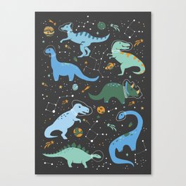 Dinosaurs in Space in Blue Canvas Print
