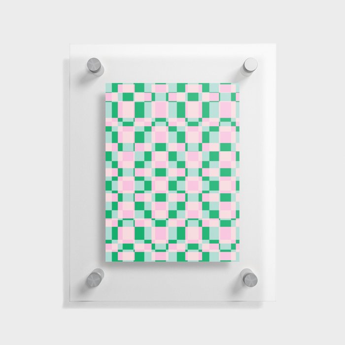 Modern Checkerboard in Pink and Green  Floating Acrylic Print