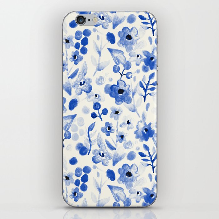 Blue China - Watercolor Floral iPhone Skin