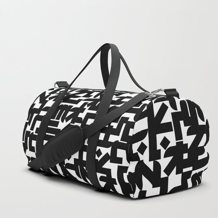 typography pattern, black and white letter design Duffle Bag