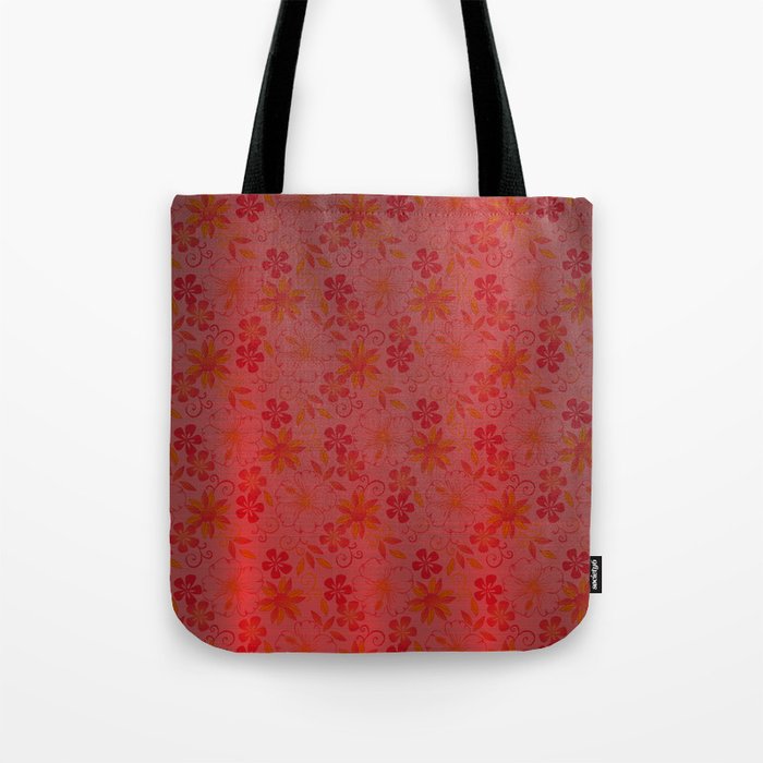 Red Orange Silk Metallic Floral Modern Collection Tote Bag