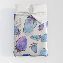 Blue watercolor strawberries Duvet Cover