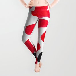 Abstract Minimalist Mid Century Modern Colorful Pop Art Red Organic Shapes Bright Pebbles Leggings