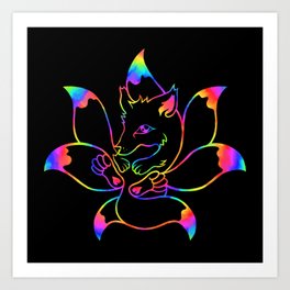 AnimaLine "Rainbow Kitsune" - 7 Tailed Fox Art Print