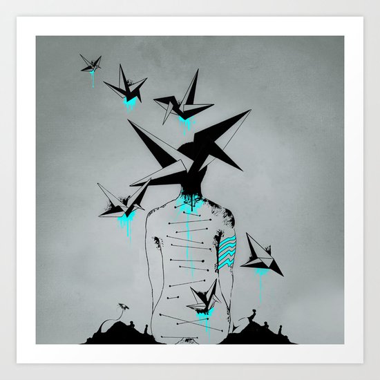 Origami's dream - A collaboration between Christelle Guilhen and Gwenola de Muralt - Art Print