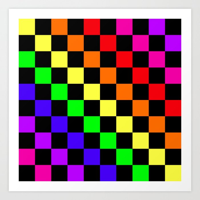 Black Rainbow Checkerboard Pattern Art 