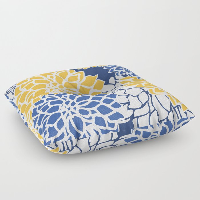 Flower Blooms, Blue and Yellow Floor Pillow
