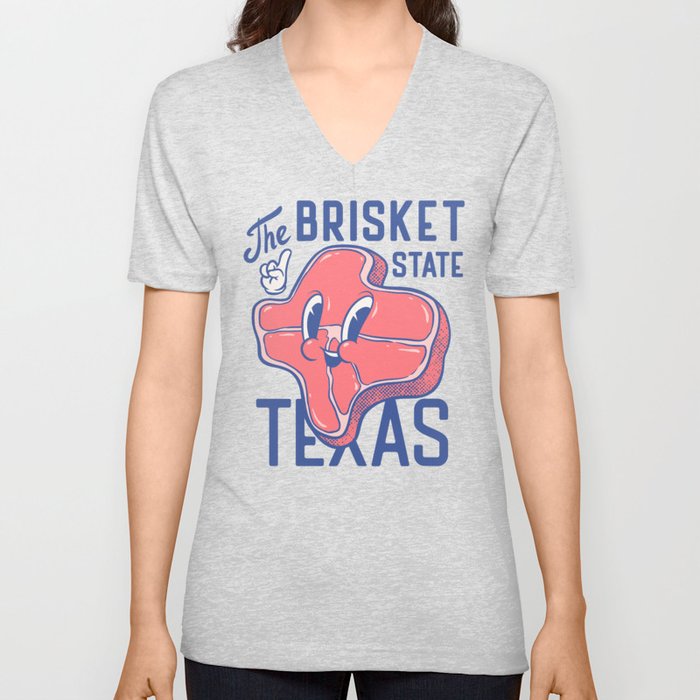 Texas Brisket - The Brisket State | Mid-Century Retro Cartoon Mascot V Neck T Shirt