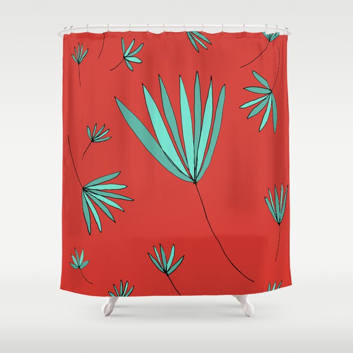 Teal And Red Botanical Nature Drawing By Emma Freeman Designs
