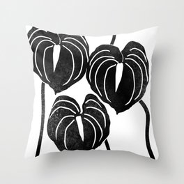 Modern tropical Anthurium silhouettes on white  Throw Pillow