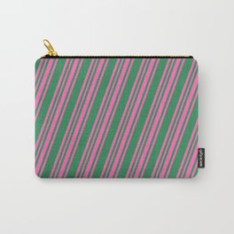 [ Thumbnail: Sea Green and Hot Pink Colored Lines/Stripes Pattern Carry-All Pouch ]