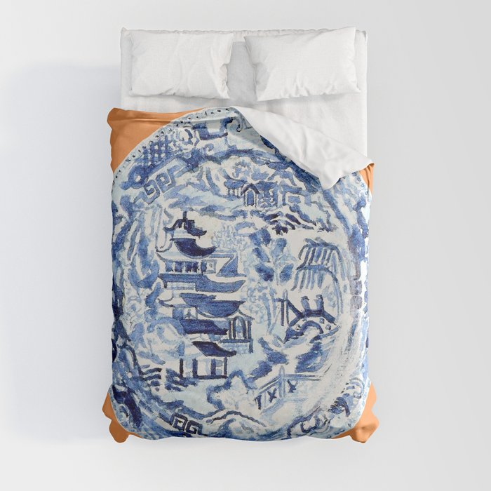 CHINOISERIE PLATE ON TANGERINE Duvet Cover