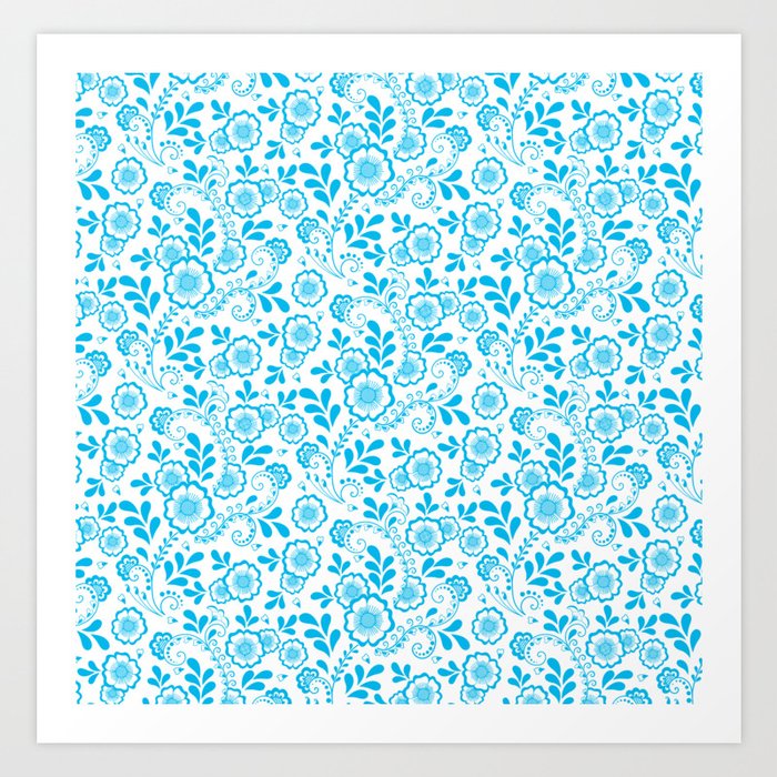 Turquoise Eastern Floral Pattern Art Print