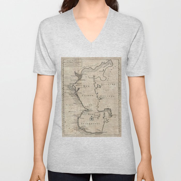Vintage Map of The Caspian Sea (1730) V Neck T Shirt