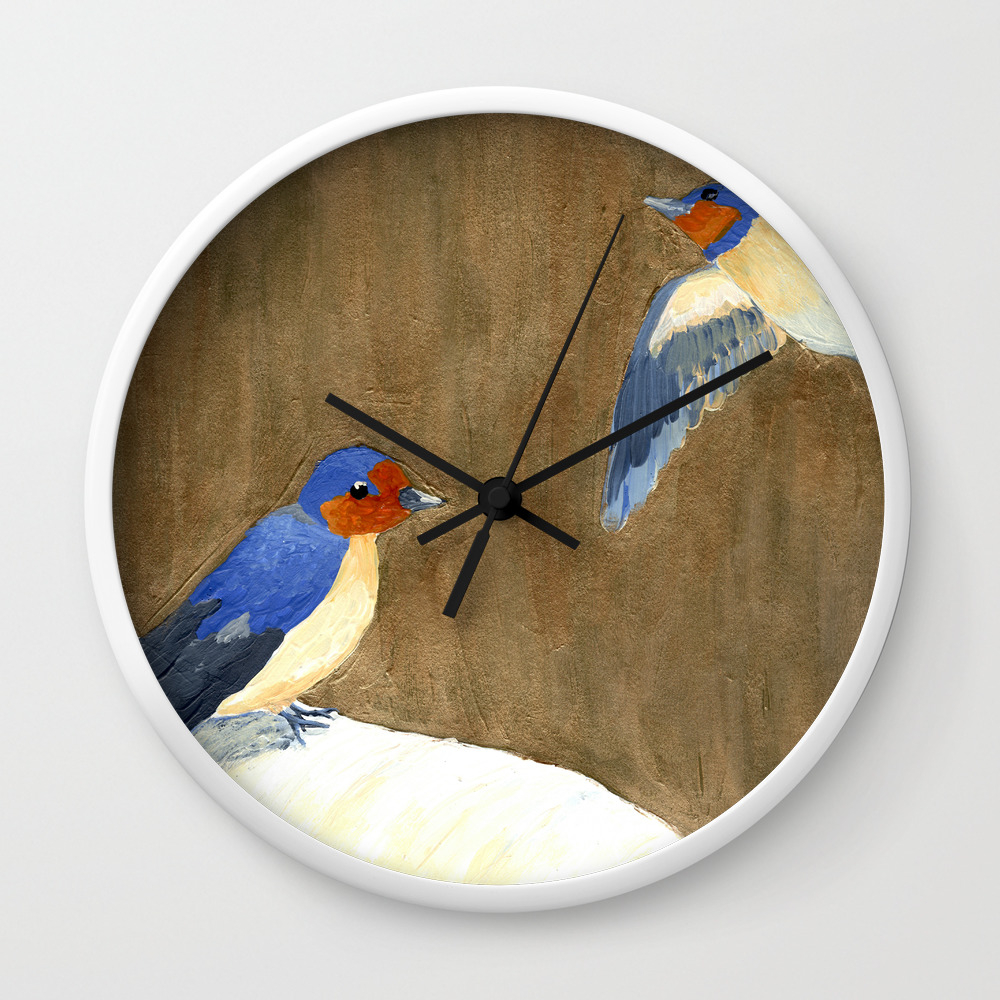 Blue Barn Swallows Wall Clock By Rebeccajoygilbert Society6