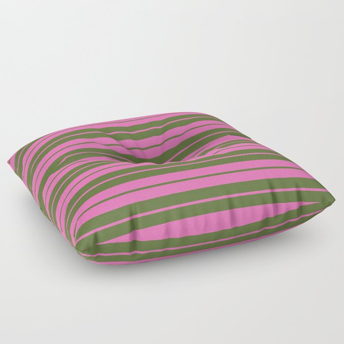 Hot Pink and Dark Olive Green Colored Lined Pattern Floor Pillow