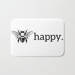 Be(e) happy.  Bath Mat | Animalrights, Graphicdesign, Happy, Behappy, Black, Minimalistic, Bee, Simple, Bees, Yellow 