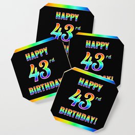 [ Thumbnail: Fun, Colorful, Rainbow Spectrum “HAPPY 43rd BIRTHDAY!” Coaster ]