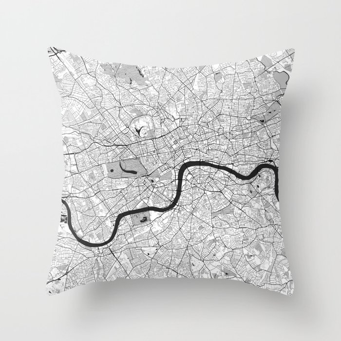 London Map Gray Throw Pillow