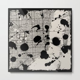 Artistic Miami Map - Black and White Metal Print