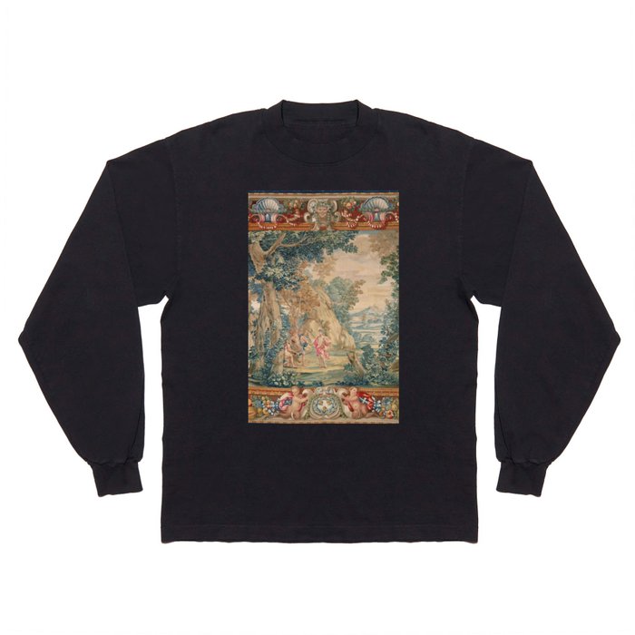 Antique 17th Century Romantic Mythological Garden Italian Tapestry Long Sleeve T Shirt