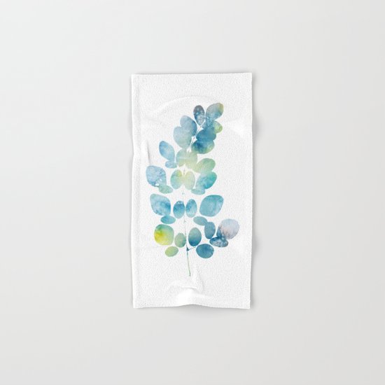 Blue Watercolor Leaves Hand & Bath Towel